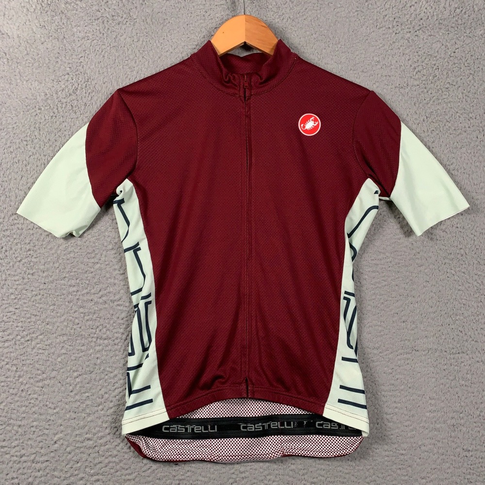 Castelli Entrata V Jersey Men Medium Burgundy Short Sleeve Full Zip Cycling Bike